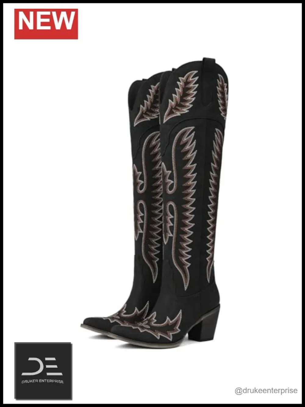 Women's Over the Knee Western Cowgirl Boots Classic Pointed Toe Embroidered